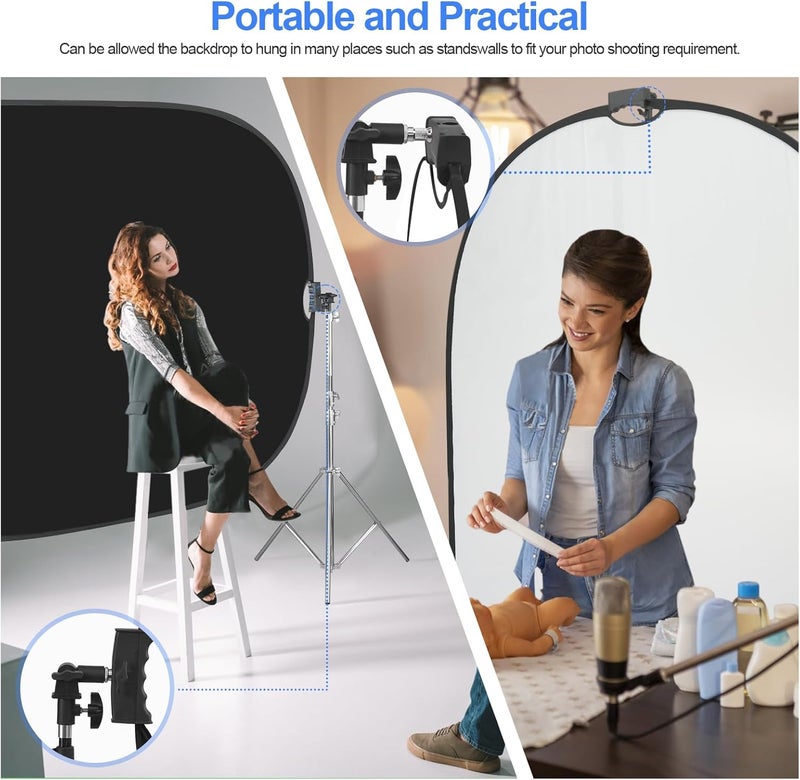 Wellmaking 5x6.5feet/1.5x2M Reflector Photography, Collapsible Light Reflector with Threaded Handle & tilt Adapter, 5 in 1 Handle Reflector for Lighting -Translucent, Silver, Gold, White and Black - Image 5